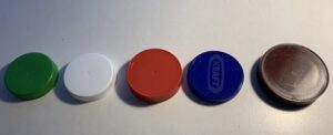 row of 5 jar lids (5 colors)